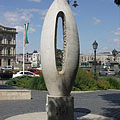 The "Zero kilometer stone" limestone sculpture in the square - Budapest, Hungary
